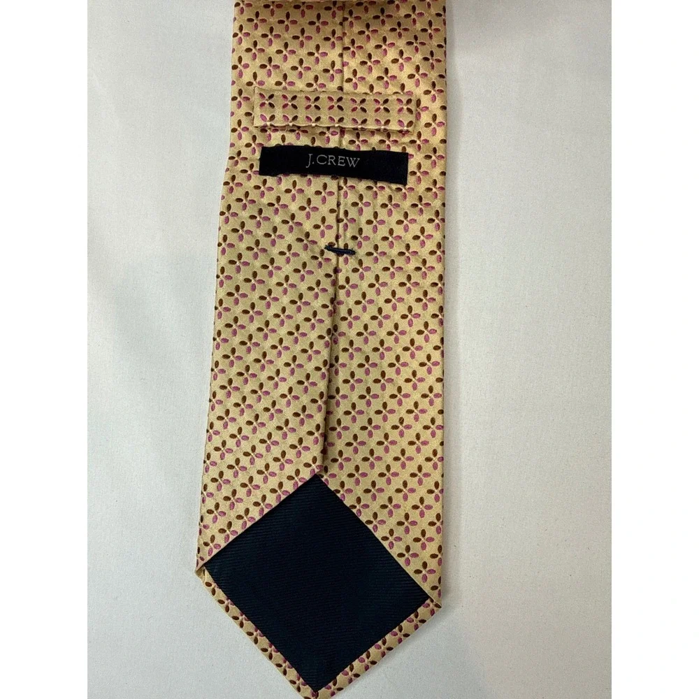 J.Crew Mens Silk Tie Tan Pink Brown Geometric Floral Italy Classic Necktie